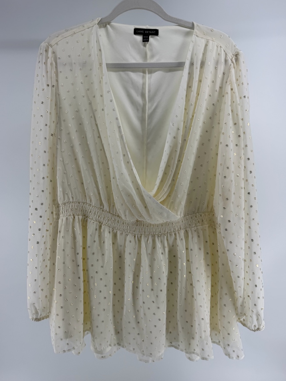 Lane Bryant Metallic Gold Clip Dot Surplice Blouse Top in Cream, Women's 18/20